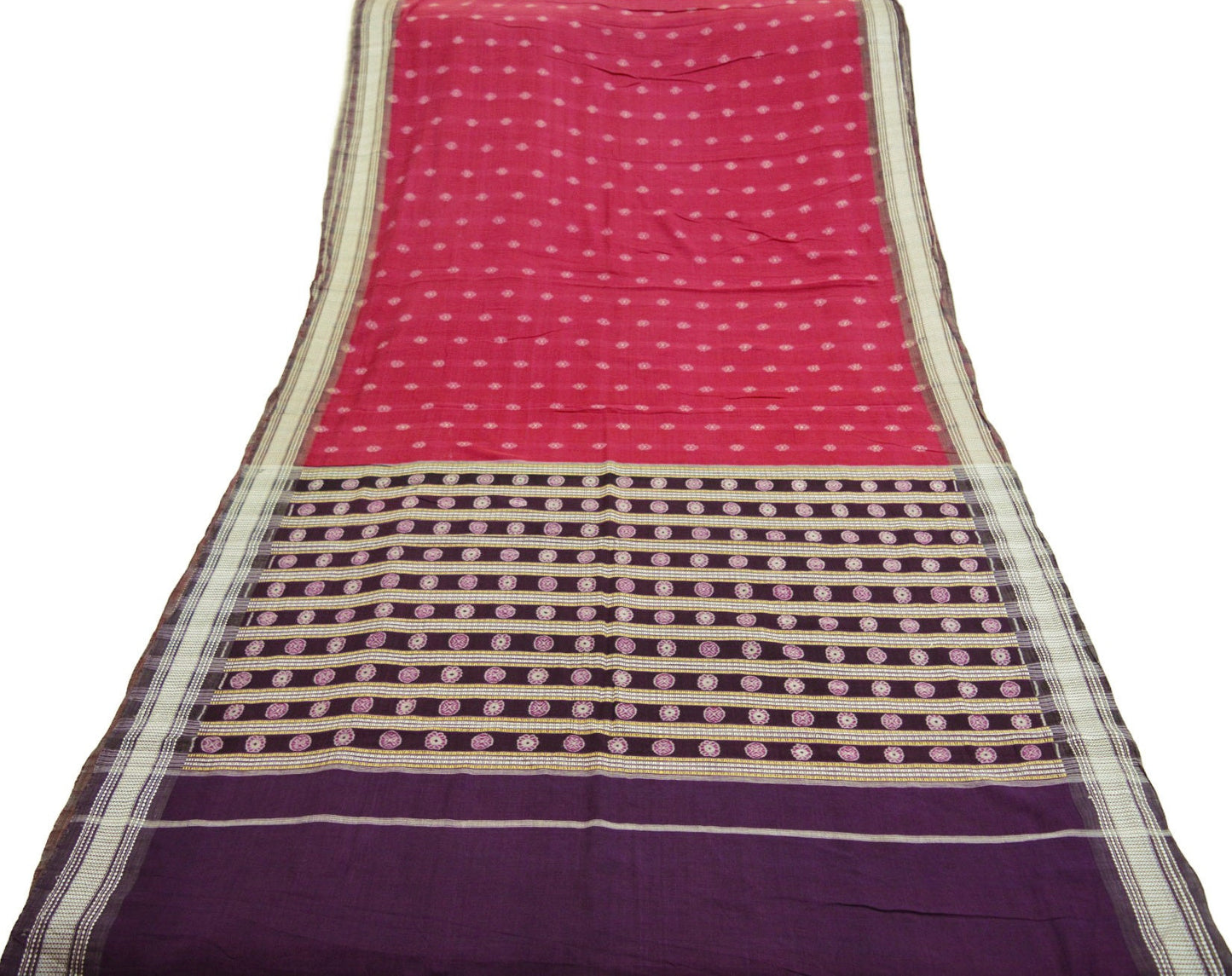 Indian Vintage Red & Purple Hand woven Sambalpuri Ikat sari Saree Pure Cotton Indian Sari Fabric 5Yard Ethnic Chackra Border