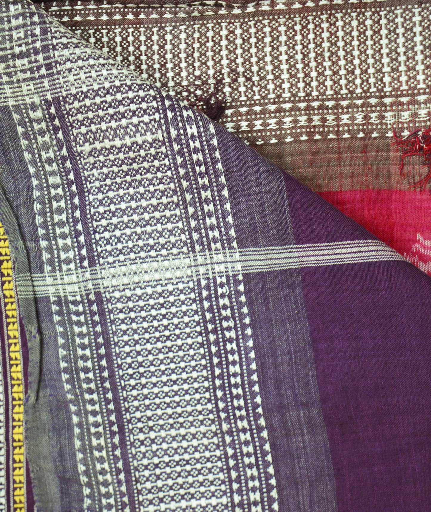 Indian Vintage Red & Purple Hand woven Sambalpuri Ikat sari Saree Pure Cotton Indian Sari Fabric 5Yard Ethnic Chackra Border