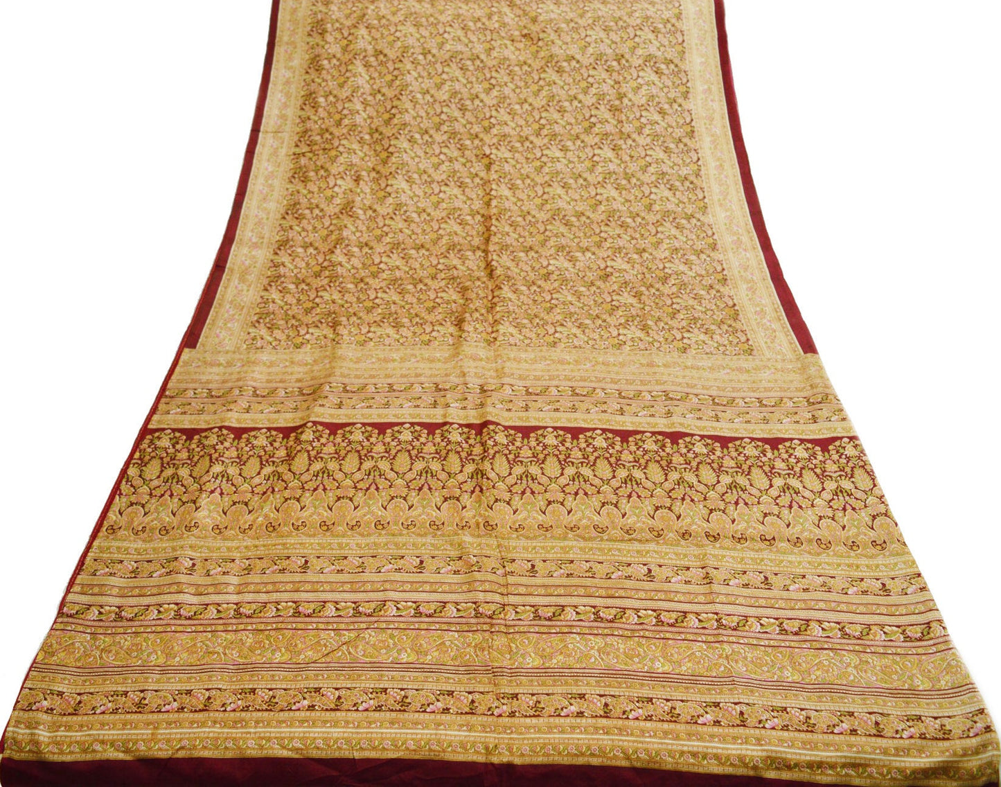 Indian Vintage Sari Maroon 100% Pure Silk Printed Saree Fabric 6yard Sewing Craft DressMaking Soft Paisley