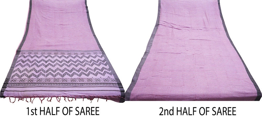 Vintage Purple Heavy Saree Pure Woolen Woven Printed Indian Sari Soft Warm Fabric 5Yard Zigzag Woven Border Fringes