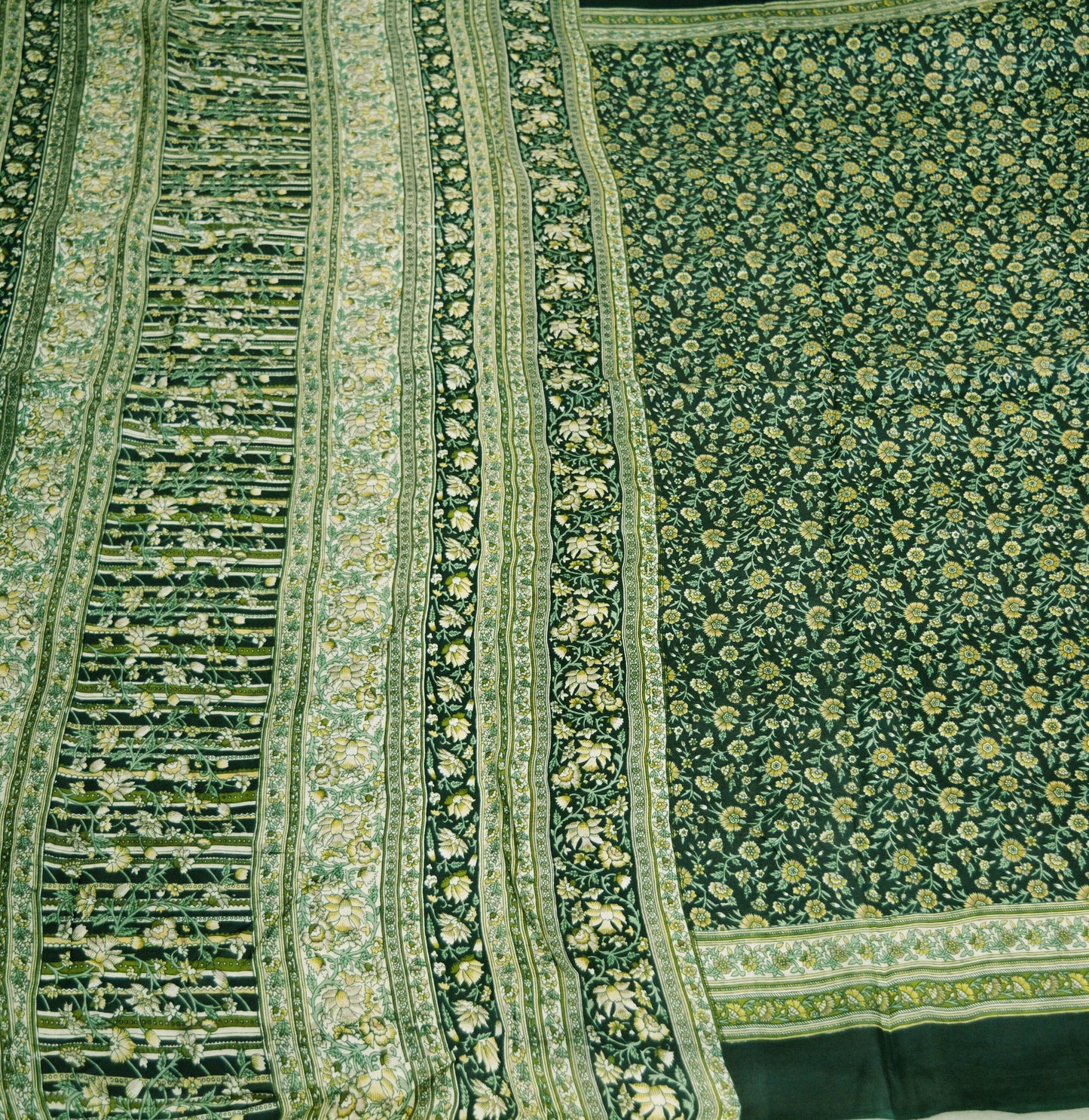 Indian Vintage Sari Black 100% Pure Silk Block Printed Saree Fabric 6yard Sewing Craft DressMaking Soft Floral