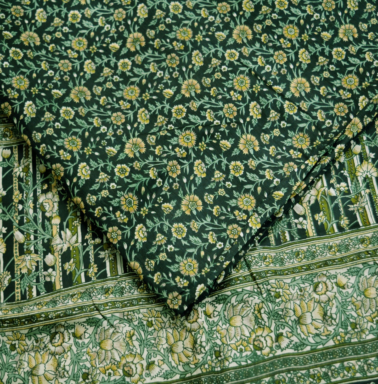 Indian Vintage Sari Black 100% Pure Silk Block Printed Saree Fabric 6yard Sewing Craft DressMaking Soft Floral