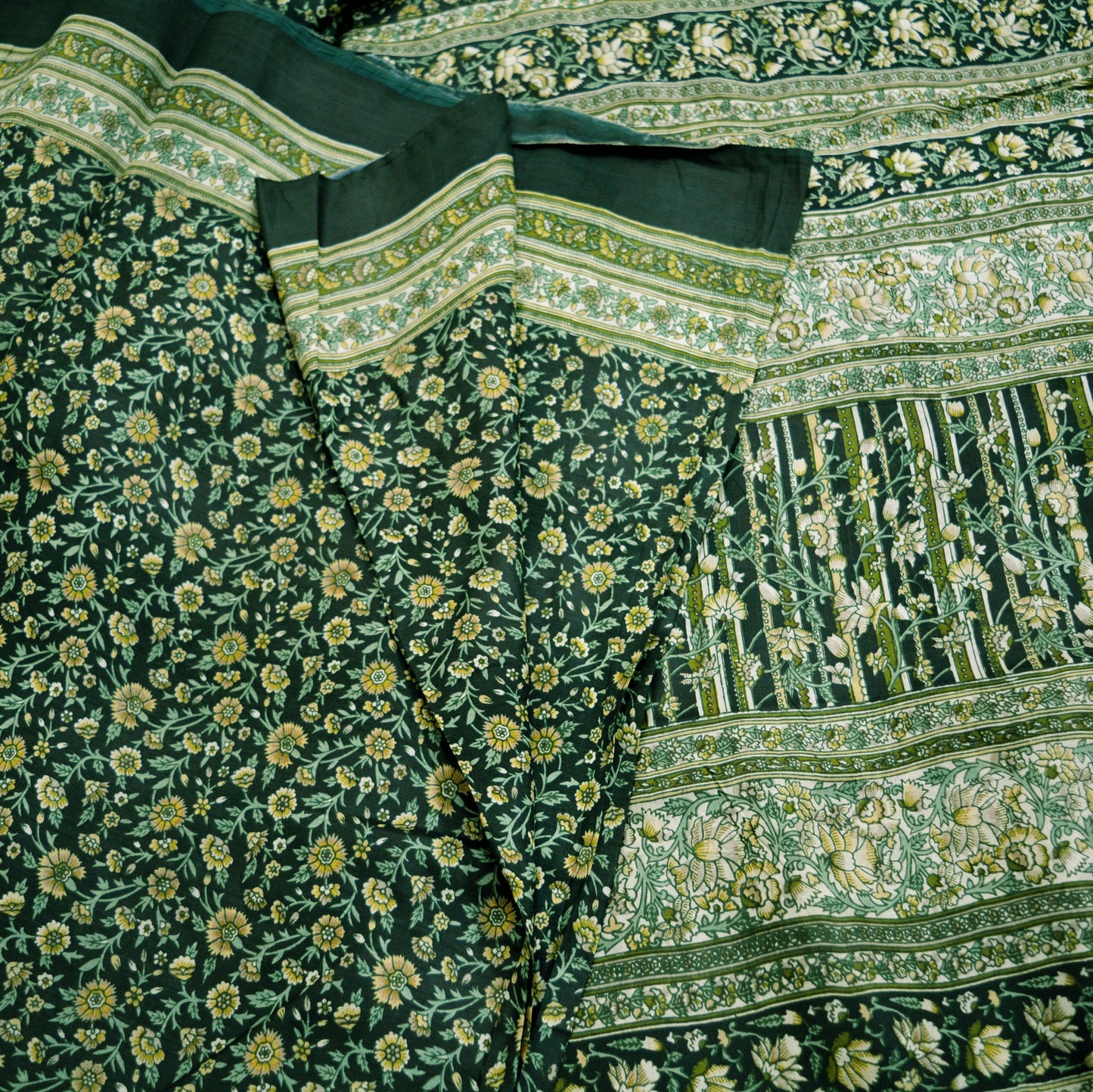 Indian Vintage Sari Black 100% Pure Silk Block Printed Saree Fabric 6yard Sewing Craft DressMaking Soft Floral