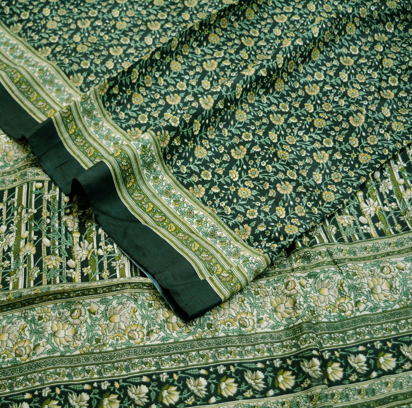 Indian Vintage Sari Black 100% Pure Silk Block Printed Saree Fabric 6yard Sewing Craft DressMaking Soft Floral