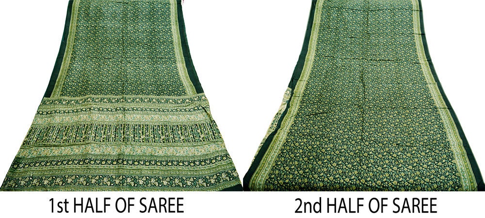 Indian Vintage Sari Black 100% Pure Silk Block Printed Saree Fabric 6yard Sewing Craft DressMaking Soft Floral