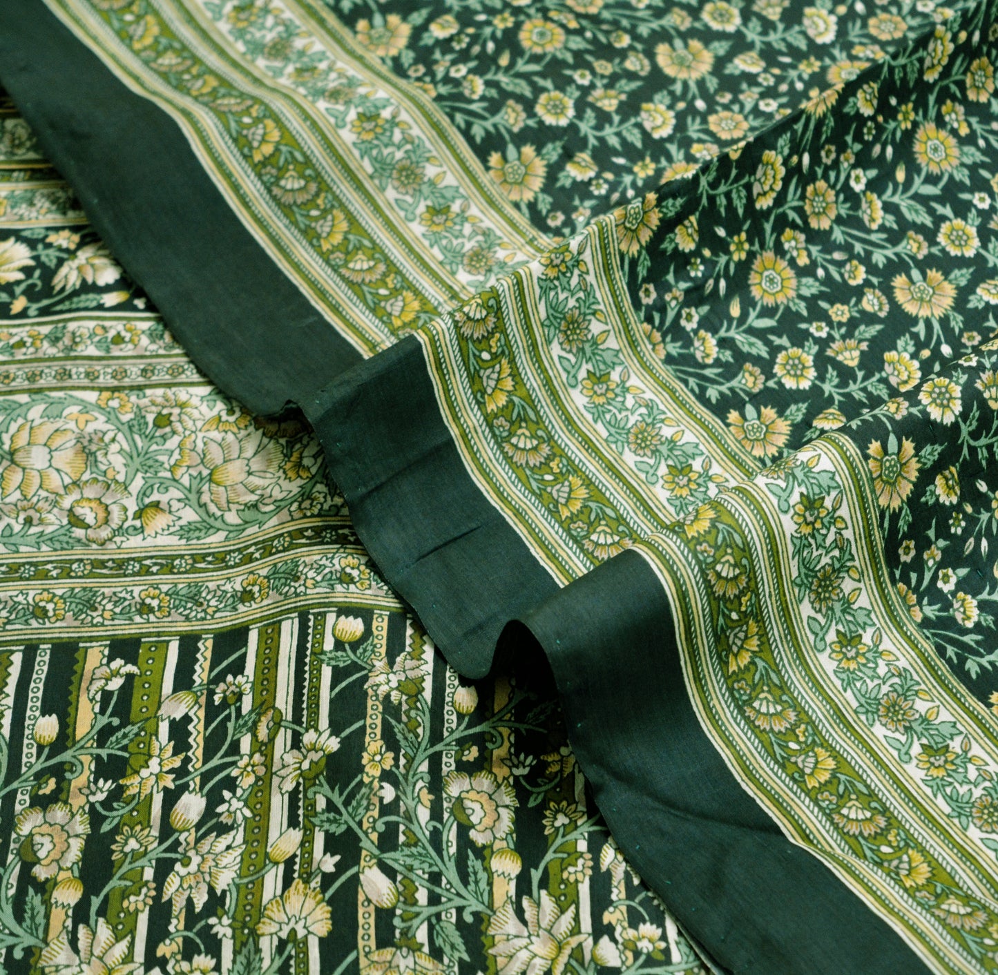 Indian Vintage Sari Black 100% Pure Silk Block Printed Saree Fabric 6yard Sewing Craft DressMaking Soft Floral