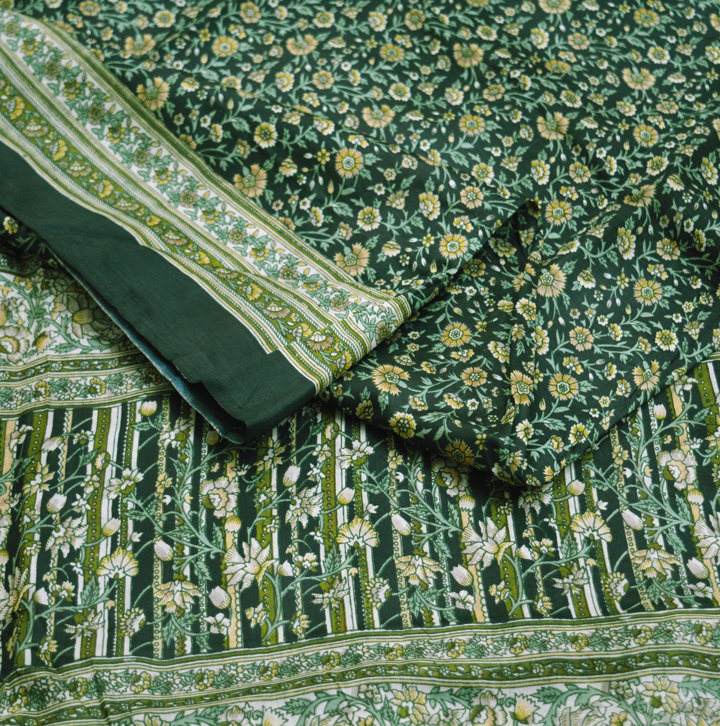 Indian Vintage Sari Black 100% Pure Silk Block Printed Saree Fabric 6yard Sewing Craft DressMaking Soft Floral