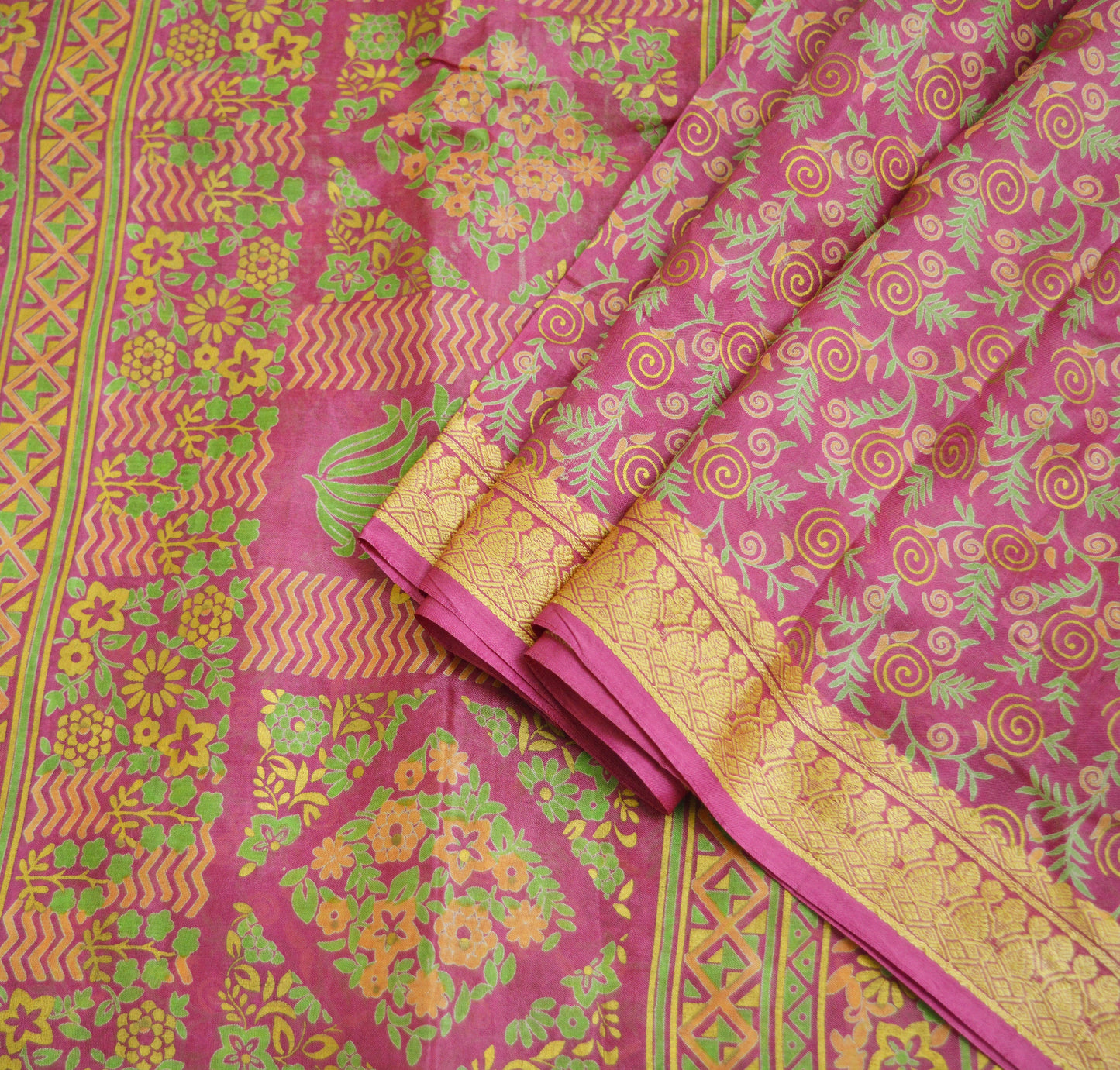 Indian Vintage Sari Pink 100% Pure Silk Painted/Printed Sarees Fabric 5yard Sewing Craft Fabric DressMaking Soft Wrap