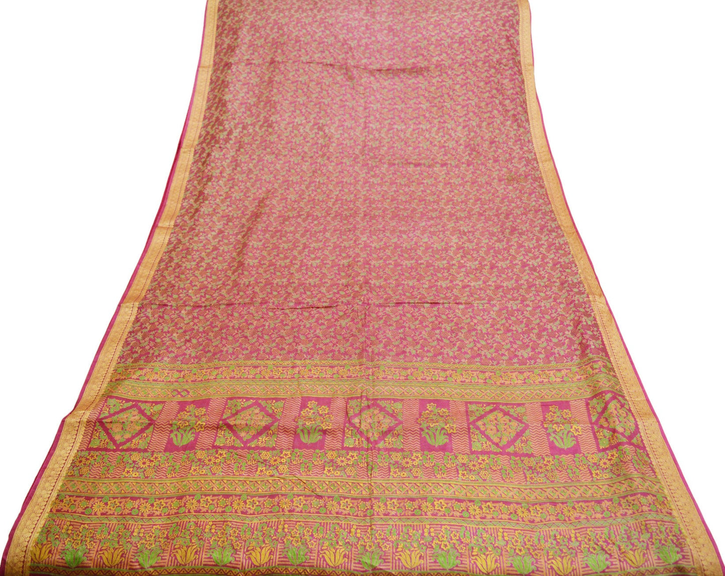 Indian Vintage Sari Pink 100% Pure Silk Painted/Printed Sarees Fabric 5yard Sewing Craft Fabric DressMaking Soft Wrap