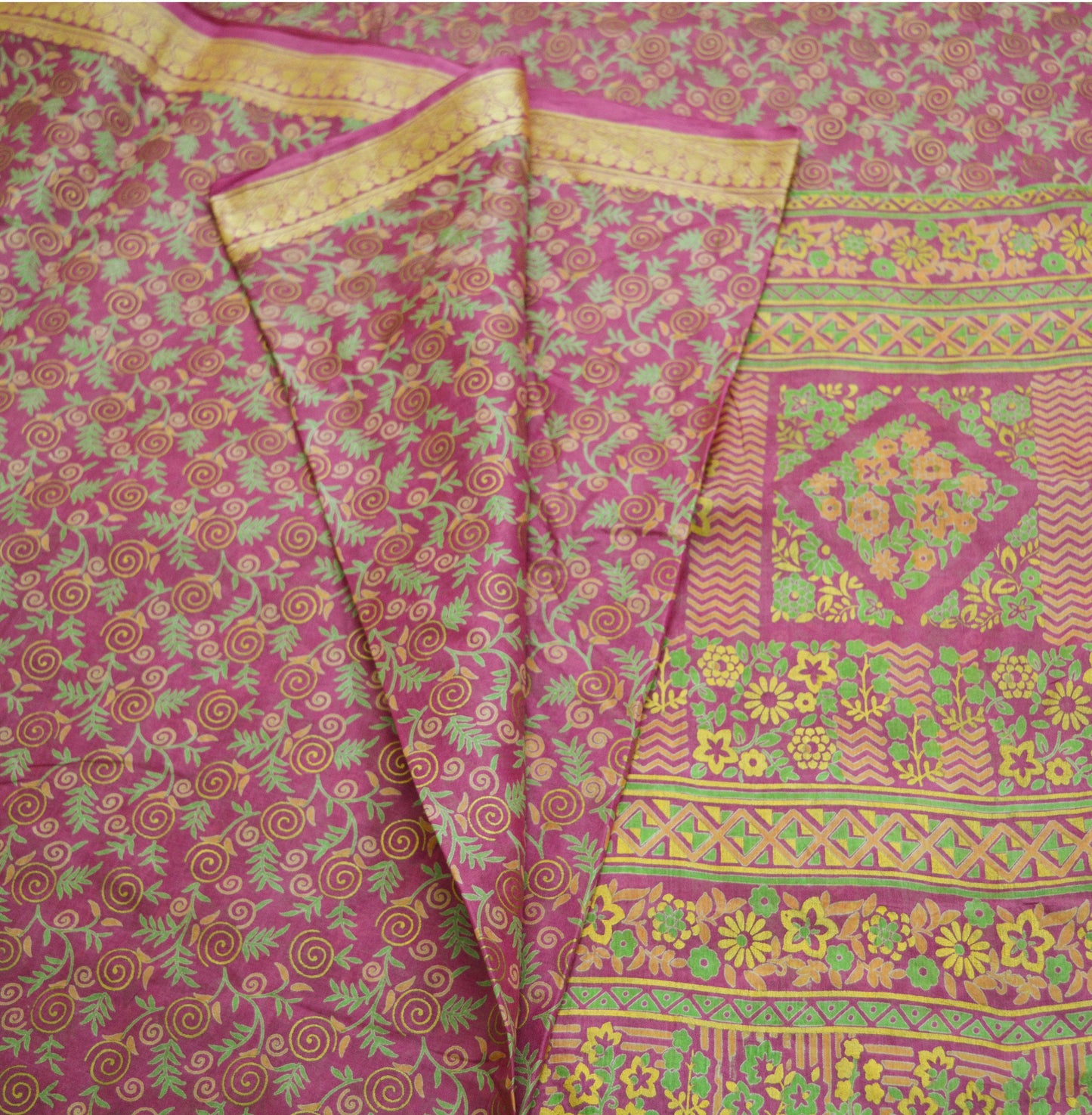 Indian Vintage Sari Pink 100% Pure Silk Painted/Printed Sarees Fabric 5yard Sewing Craft Fabric DressMaking Soft Wrap