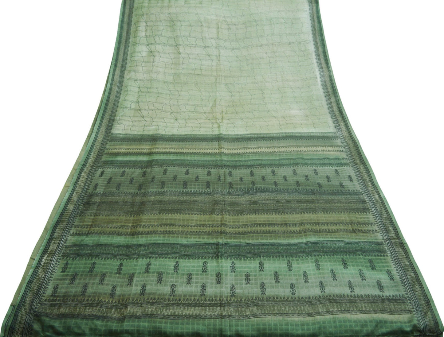 Indian Vintage Sari Green Pure Silk Printed Saree Fabric 6yd Sewing Craft DressMaking Soft Floral Design
