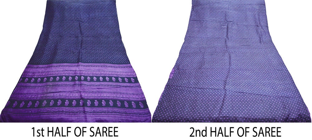 Indian Vintage Sari Deep Blue Pure Silk Printed Saree Fabric 6yard Sewing Craft DressMaking Floral