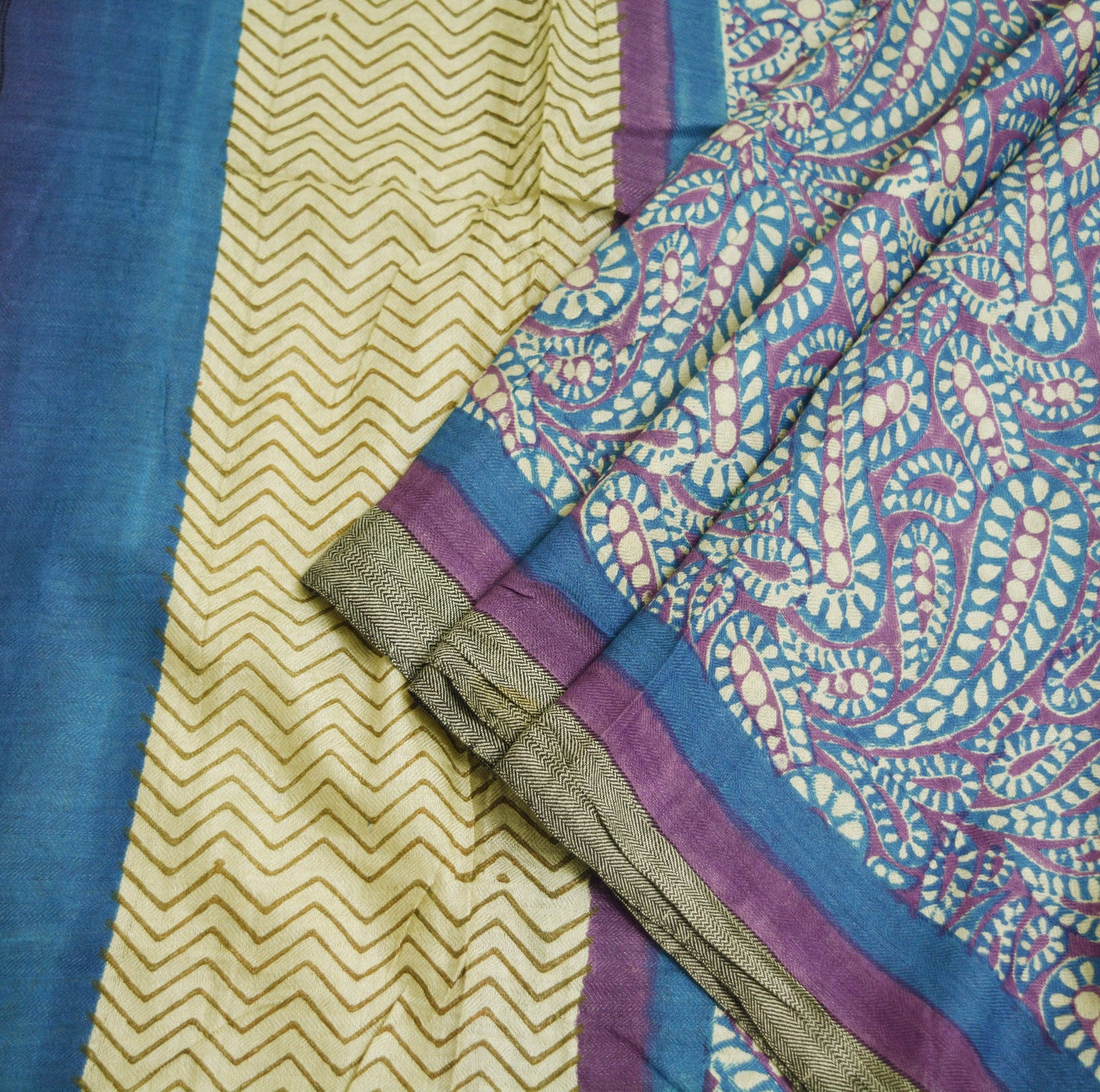 Vintage Blue & Purple Long Stole Pure Woolen Scarf Printed Dupatta Infinity Scarves Sarong Wrap Veil Woman Hijab Shawl Fabric