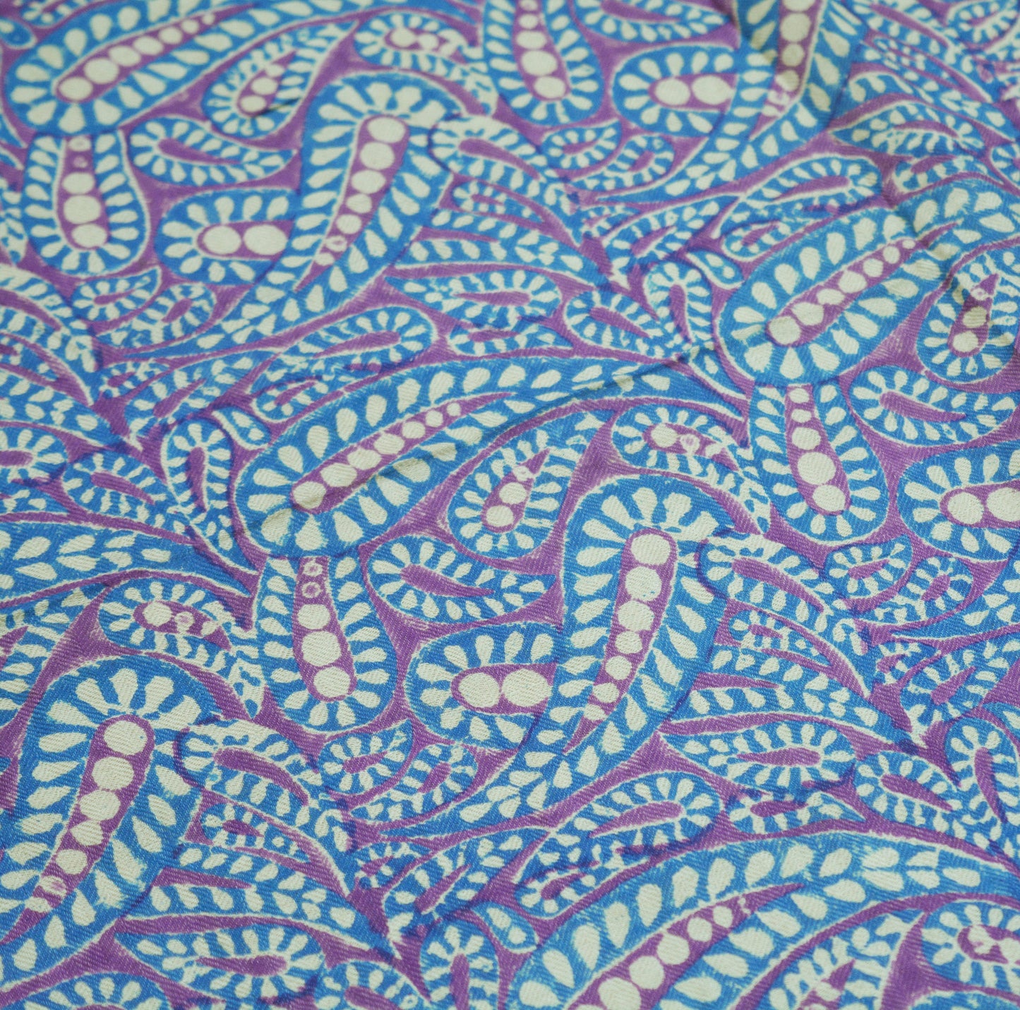 Vintage Blue & Purple Long Stole Pure Woolen Scarf Printed Dupatta Infinity Scarves Sarong Wrap Veil Woman Hijab Shawl Fabric