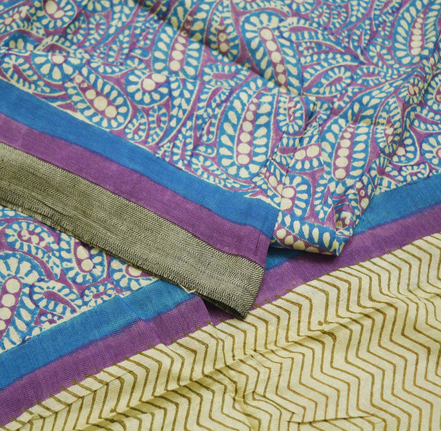 Vintage Blue & Purple Long Stole Pure Woolen Scarf Printed Dupatta Infinity Scarves Sarong Wrap Veil Woman Hijab Shawl Fabric