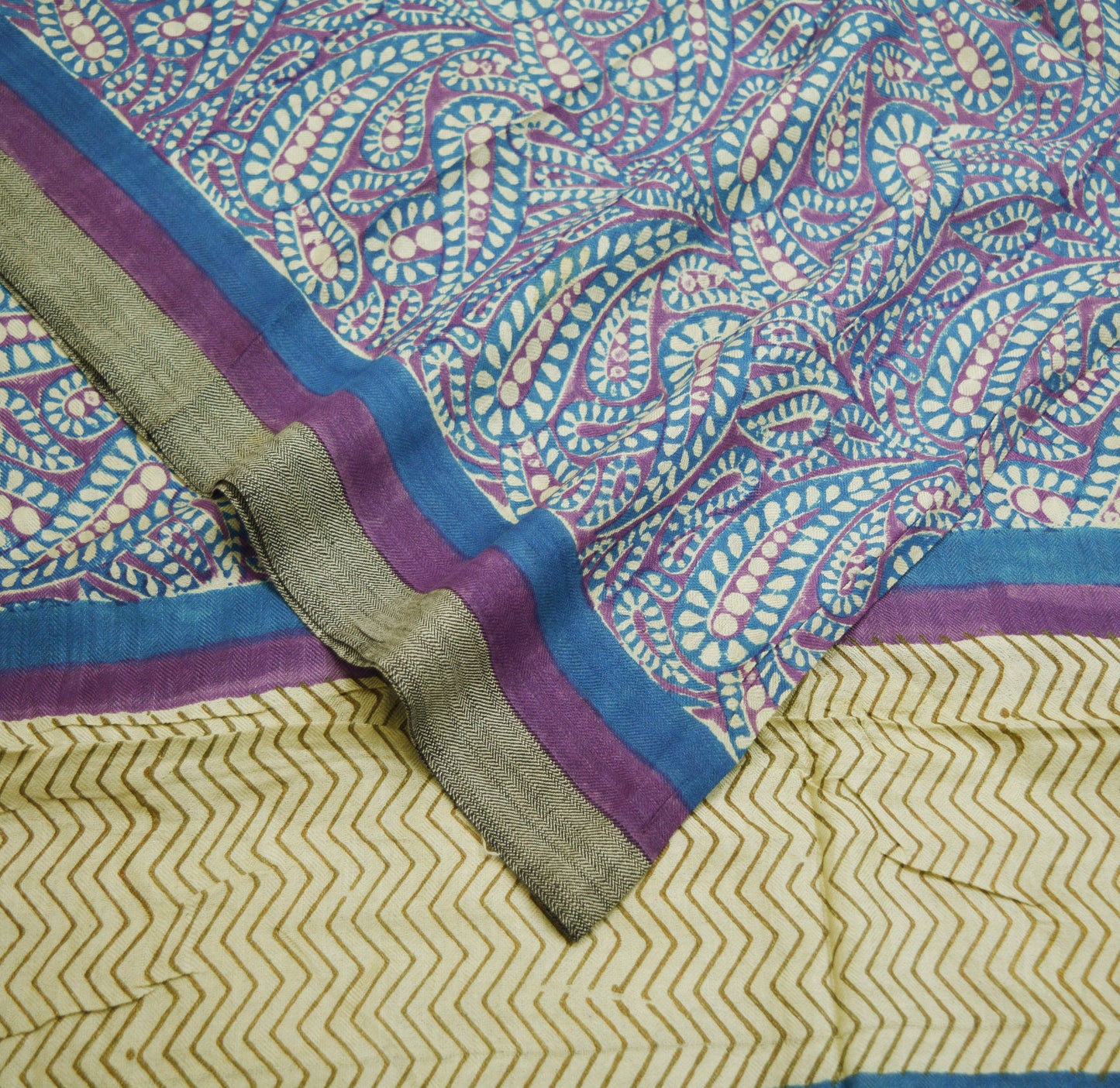 Vintage Blue & Purple Long Stole Pure Woolen Scarf Printed Dupatta Infinity Scarves Sarong Wrap Veil Woman Hijab Shawl Fabric