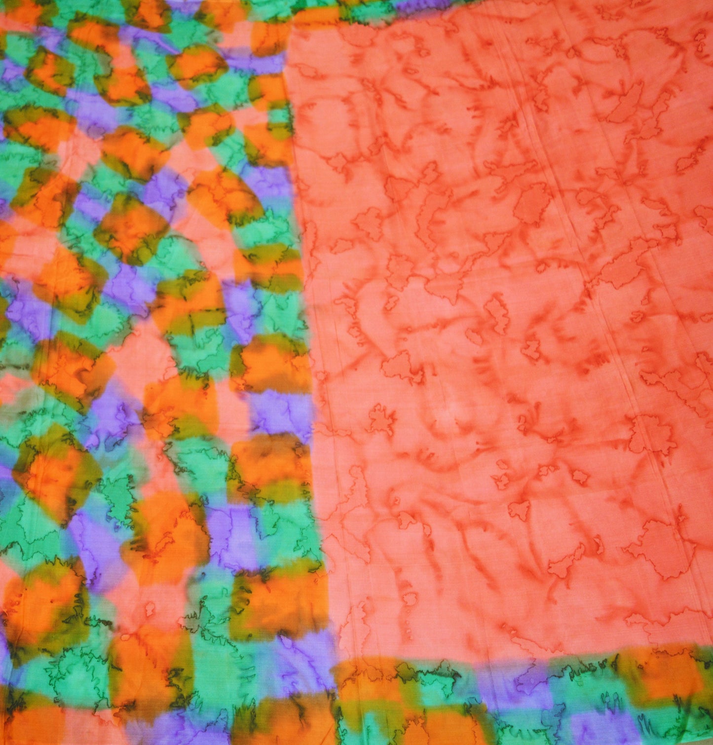 Indian Vintage Sari Orange & Peach 100% Pure Silk Tie-dye Printed Saree Fabric 6yd Sewing Craft Fabric DressMaking