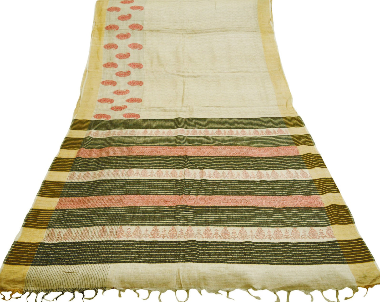 Indian Vintage Beige Saree Pure Khadi Silk Handloom Woven Indian Sari Fabric 5yard Ethnic Wear Sari Zari Border