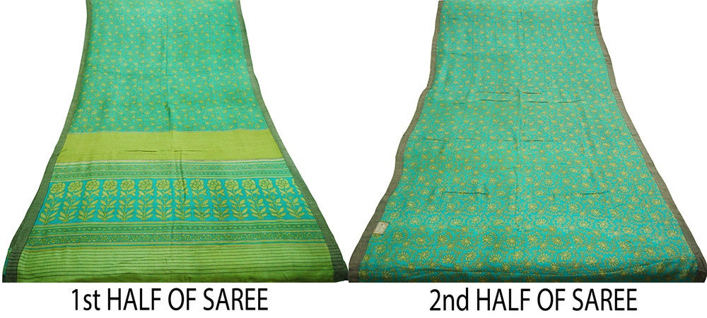 Vintage Green Heavy Saree Pure Woolen Woven Printed Indian Sari Soft Warm Fabric 5Yard Floral Woven Border