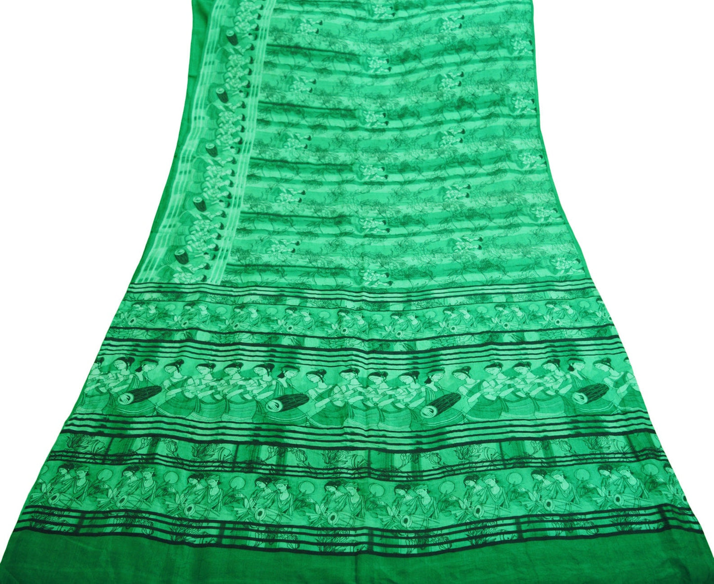 Indian Vintage Sari Green Pure Silk Printed Saree Fabric 5yd Sewing Craft DressMaking Soft Humans