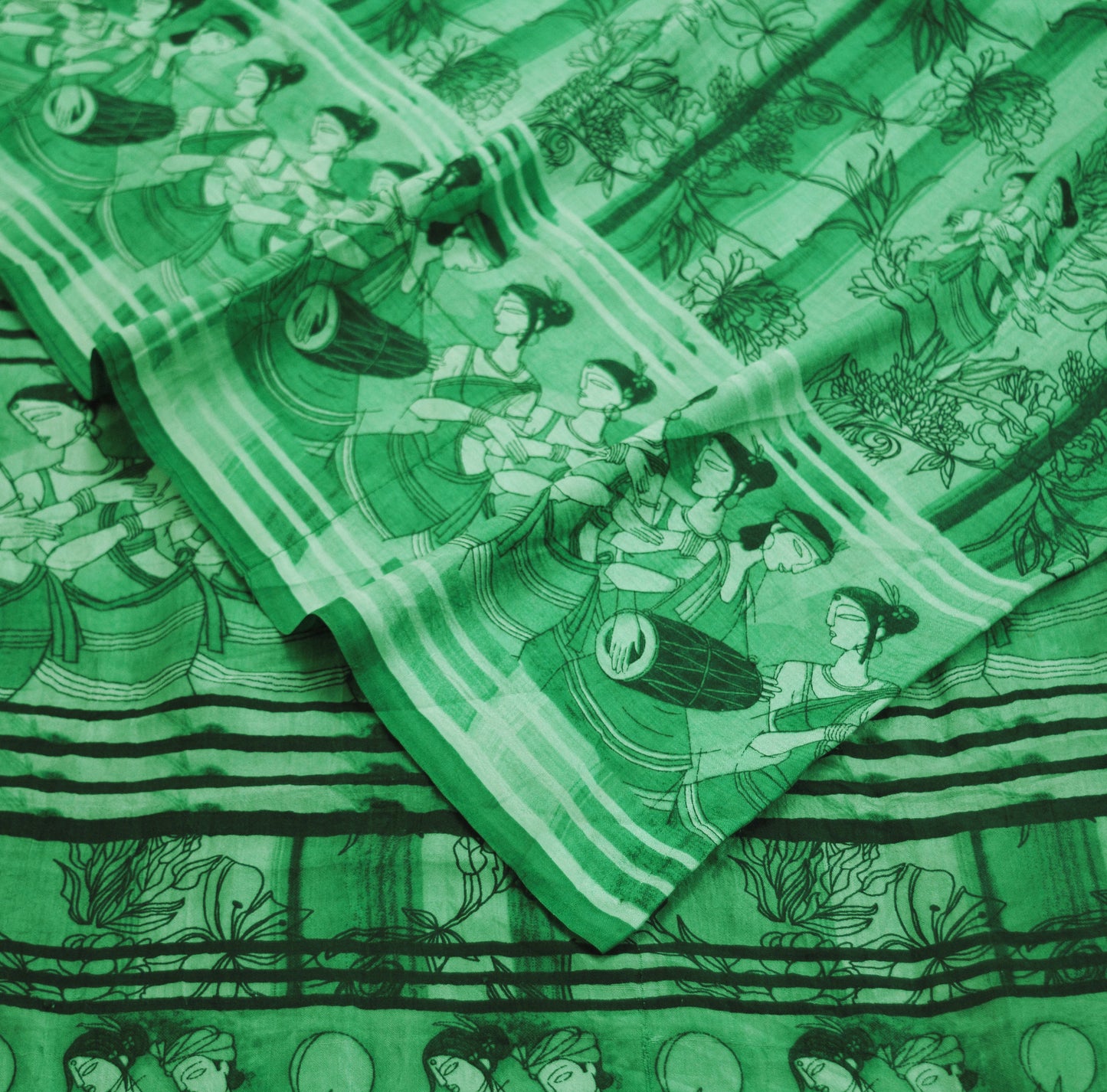 Indian Vintage Sari Green Pure Silk Printed Saree Fabric 5yd Sewing Craft DressMaking Soft Humans