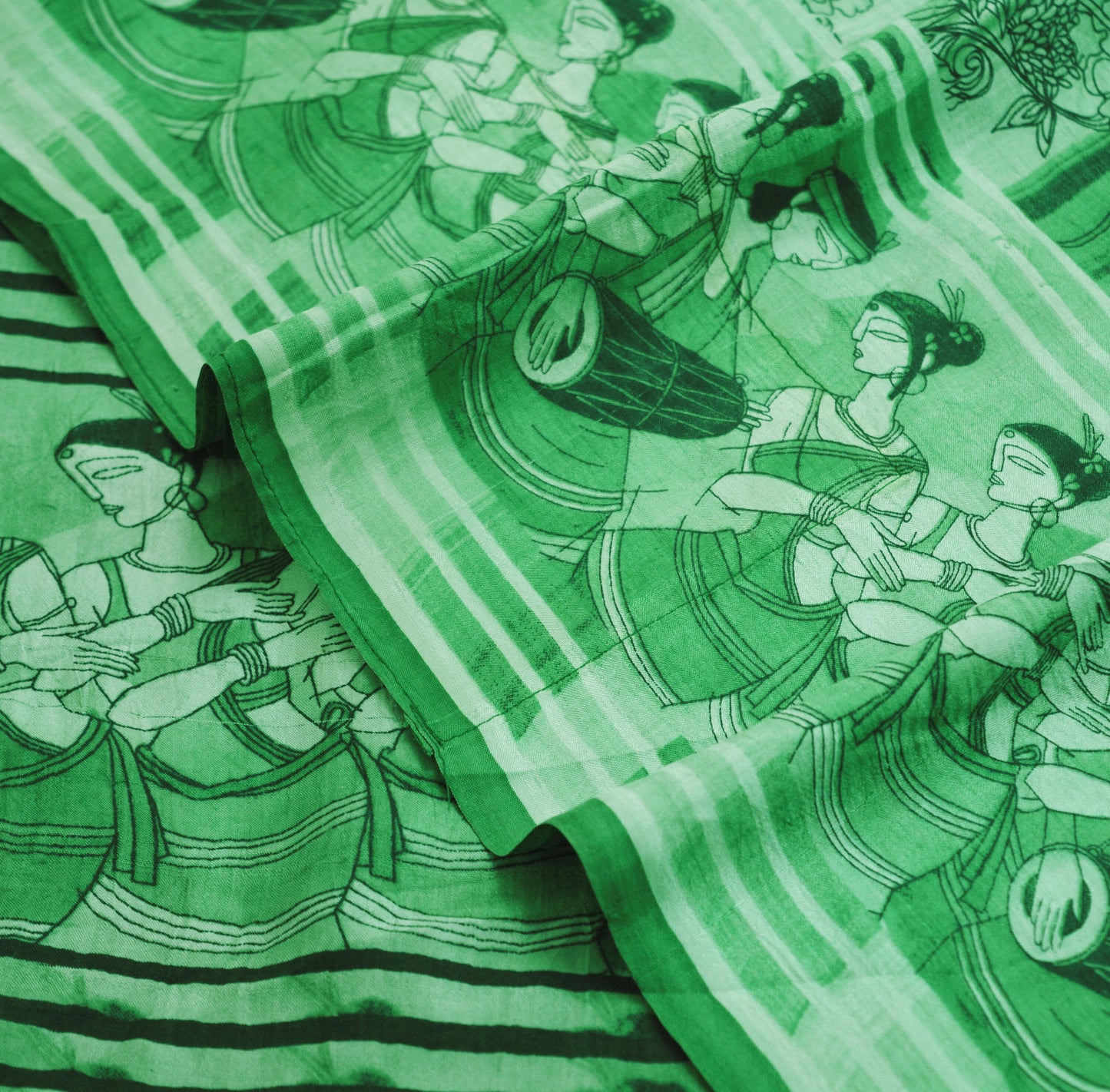Indian Vintage Sari Green Pure Silk Printed Saree Fabric 5yd Sewing Craft DressMaking Soft Humans