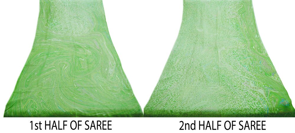 Women Vintage Sari Green & White Pure Chiffon Silk Printed Saree Craft Fabric Sewing 5Yard Soft Light Sari Dress Making