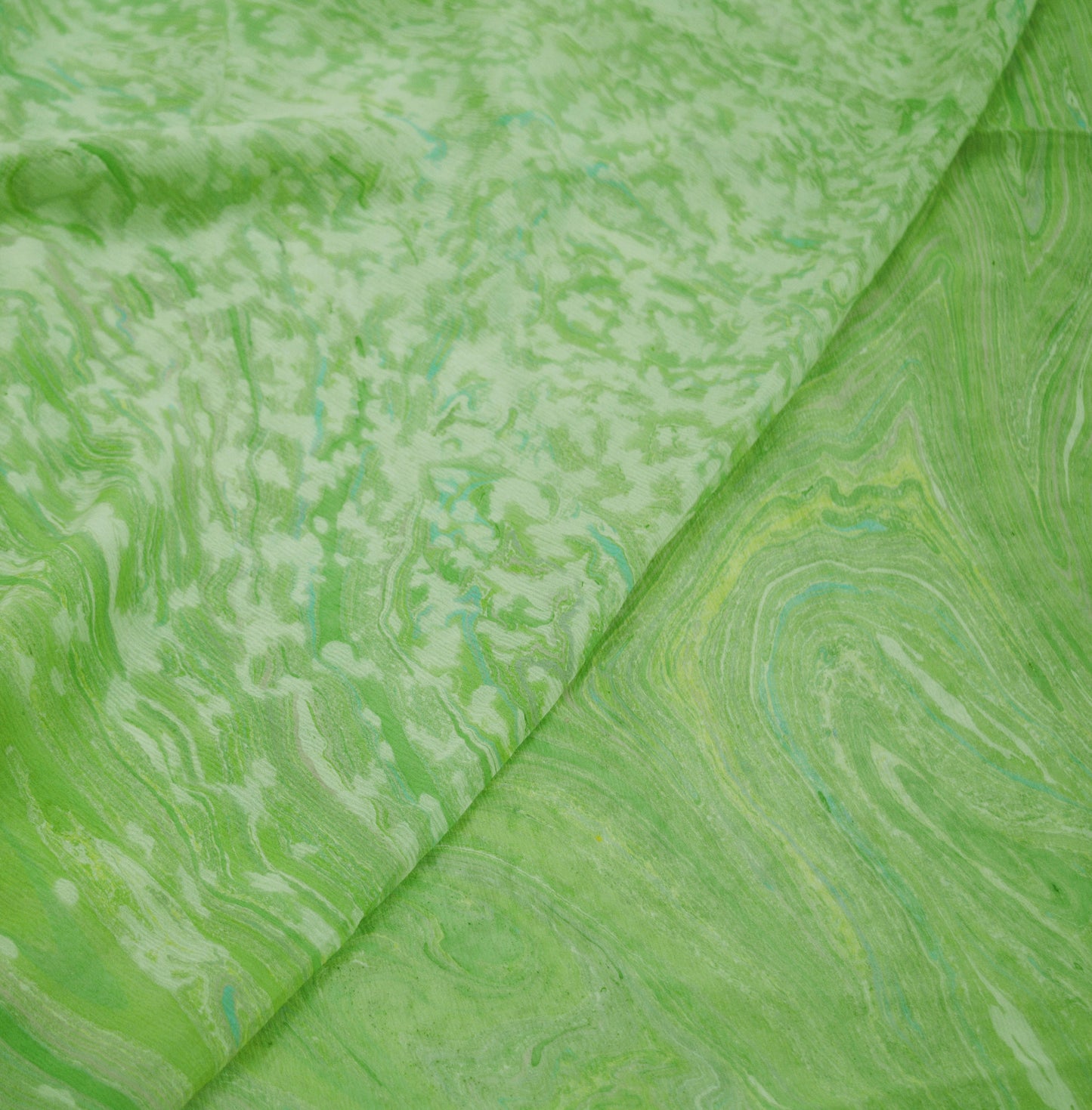 Women Vintage Sari Green & White Pure Chiffon Silk Printed Saree Craft Fabric Sewing 5Yard Soft Light Sari Dress Making