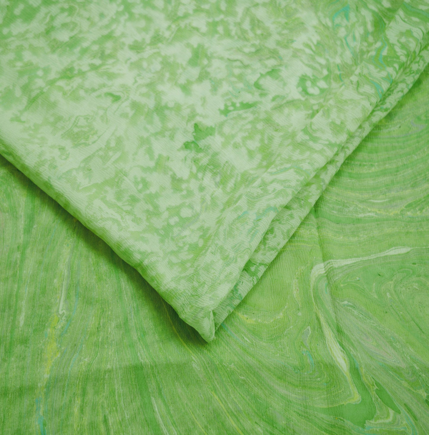 Women Vintage Sari Green & White Pure Chiffon Silk Printed Saree Craft Fabric Sewing 5Yard Soft Light Sari Dress Making