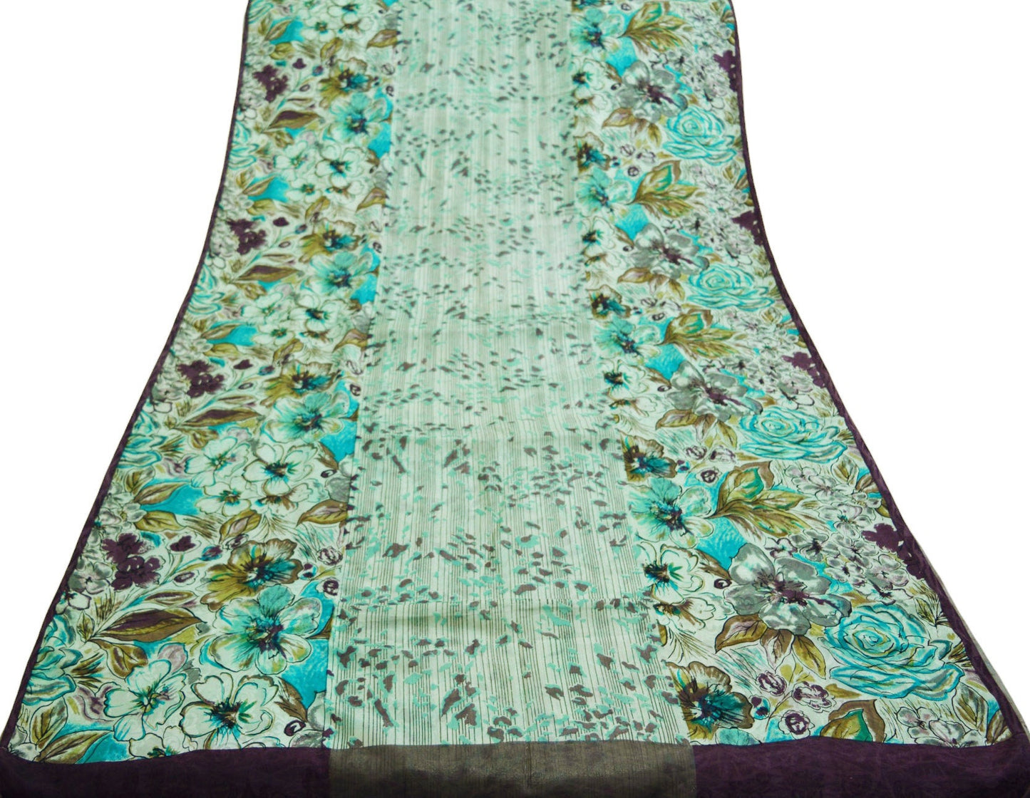 Indian Vintage Sari White & Green Pure Silk Block Printed Saree Fabric 6yard Sewing Craft DressMaking Paisley
