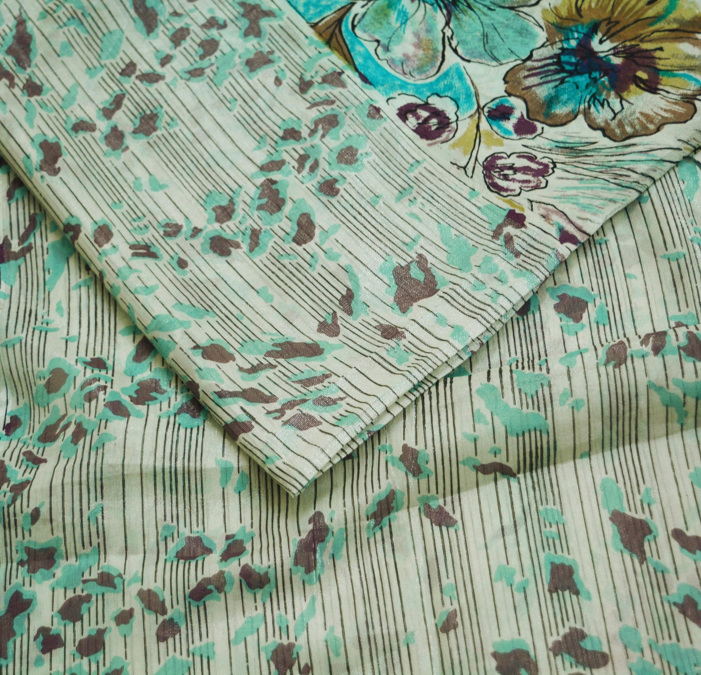 Indian Vintage Sari White & Green Pure Silk Block Printed Saree Fabric 6yard Sewing Craft DressMaking Paisley