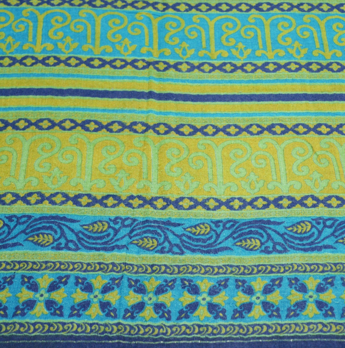 Vintage Blue Heavy Saree Pure Woolen Woven Printed Indian Sari Soft Warm Fabric 5Yard Floral Woven Border