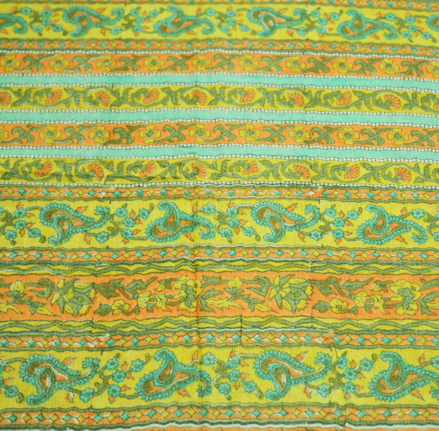 Vintage Green Heavy Saree Pure Woolen Woven Printed Indian Sari Soft Warm Fabric 5Yard Floral Woven Border