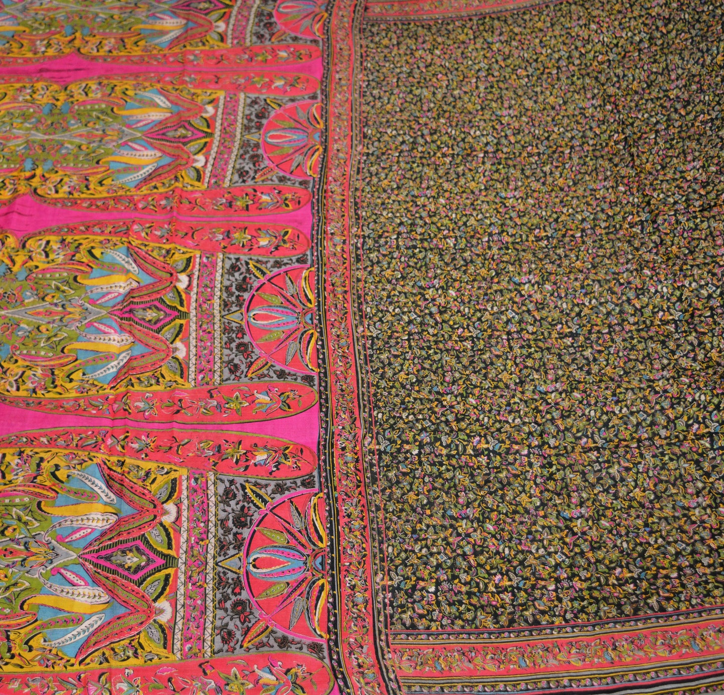 Indian Vintage Sari Black 100% Pure Silk Block Printed Saree Fabric 6yard Sewing Craft DressMaking Soft Floral