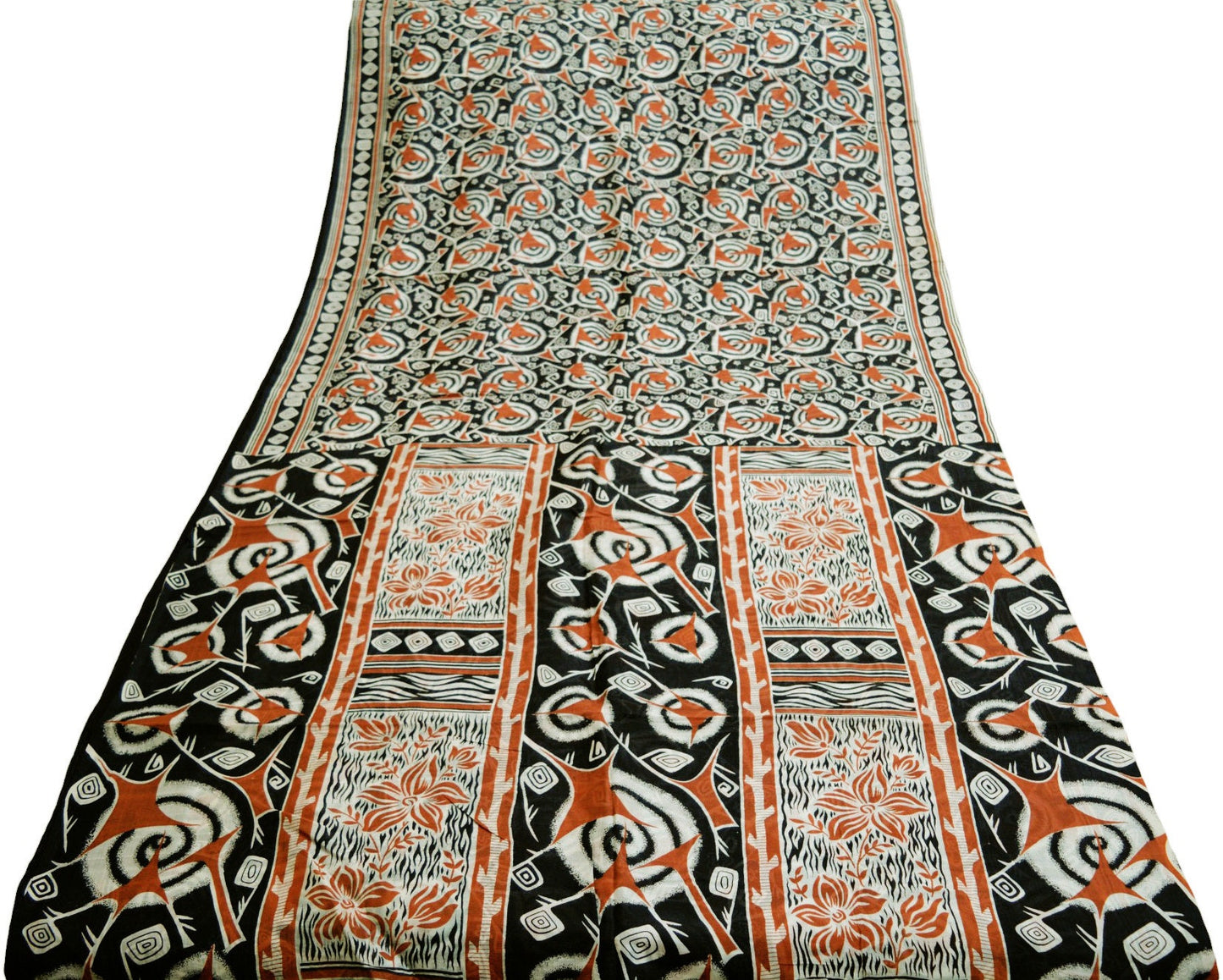 Indian Vintage Sari Black 100% Pure Silk Printed Saree Fabric 5yard Sewing Craft DressMaking Abstract
