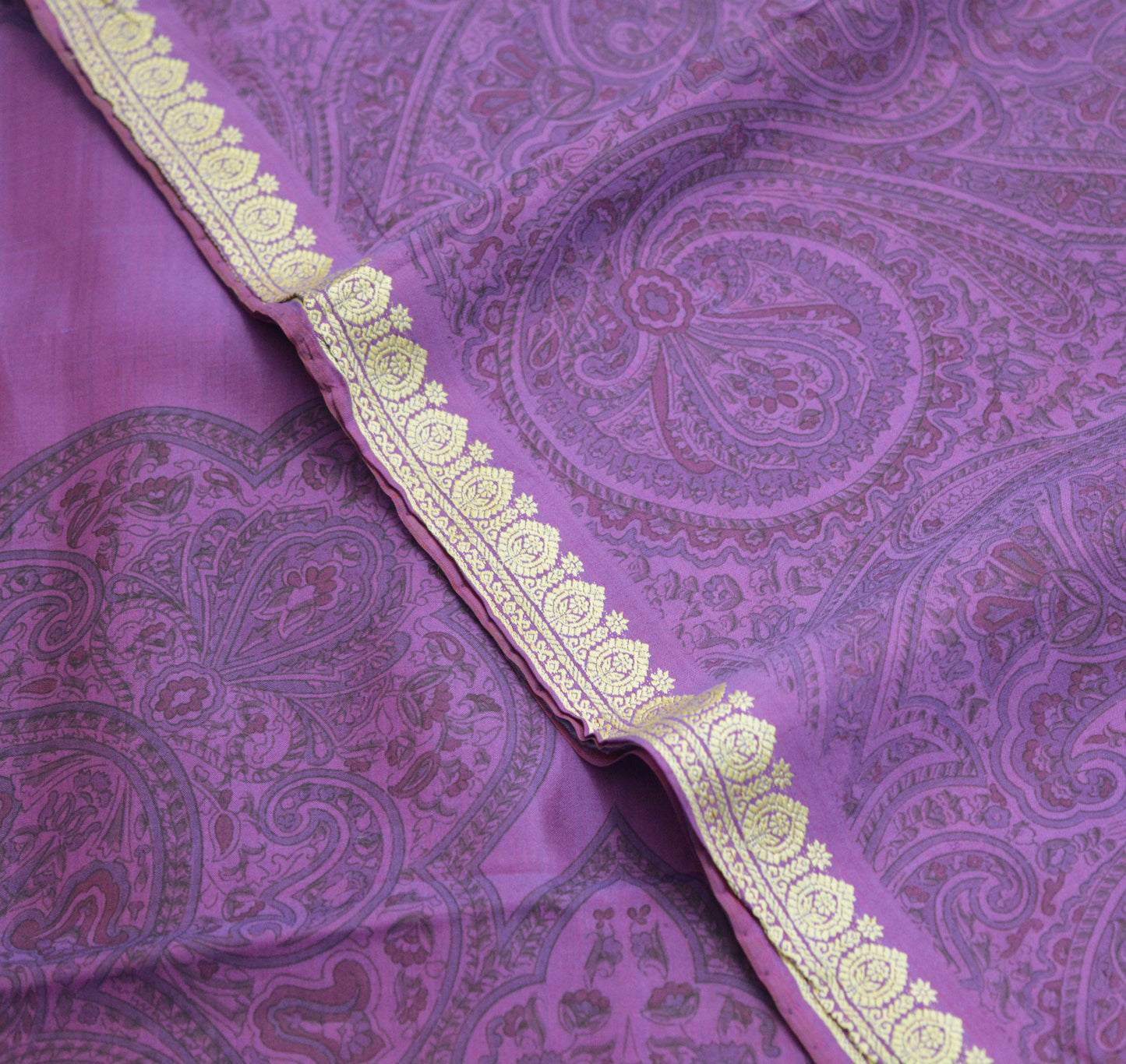 Indian Vintage Sari Purple Pure Silk Woven Printed Saree Craft Fabric 5yd Sewing DressMaking Soft Woven Border