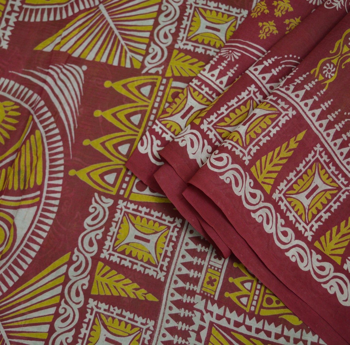 Indian Vintage Sari Maroon & Green Pure Silk Printed Saree Fabric 5yard Sewing Craft DressMaking