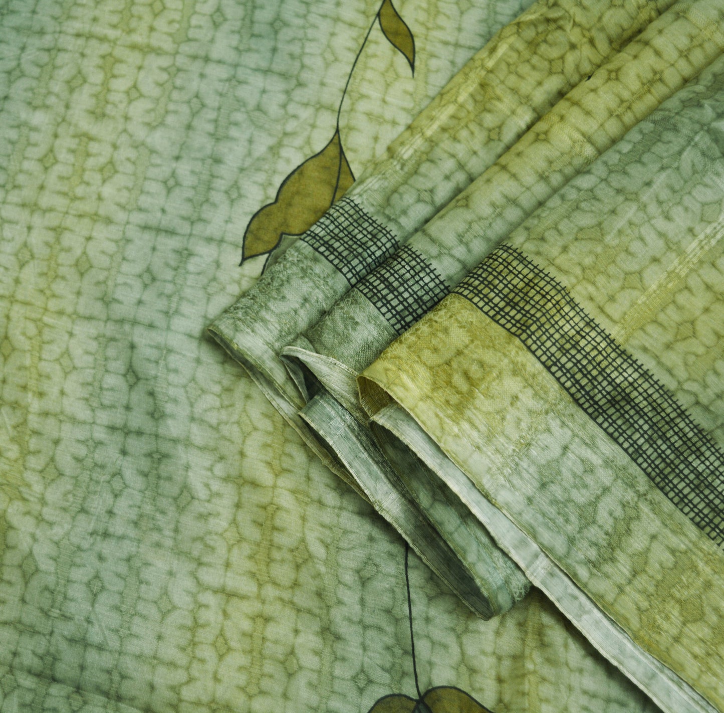 Indian Vintage Sari Green Pure Silk Printed Saree Fabric 6yd Sewing Craft DressMaking Soft Floral Design