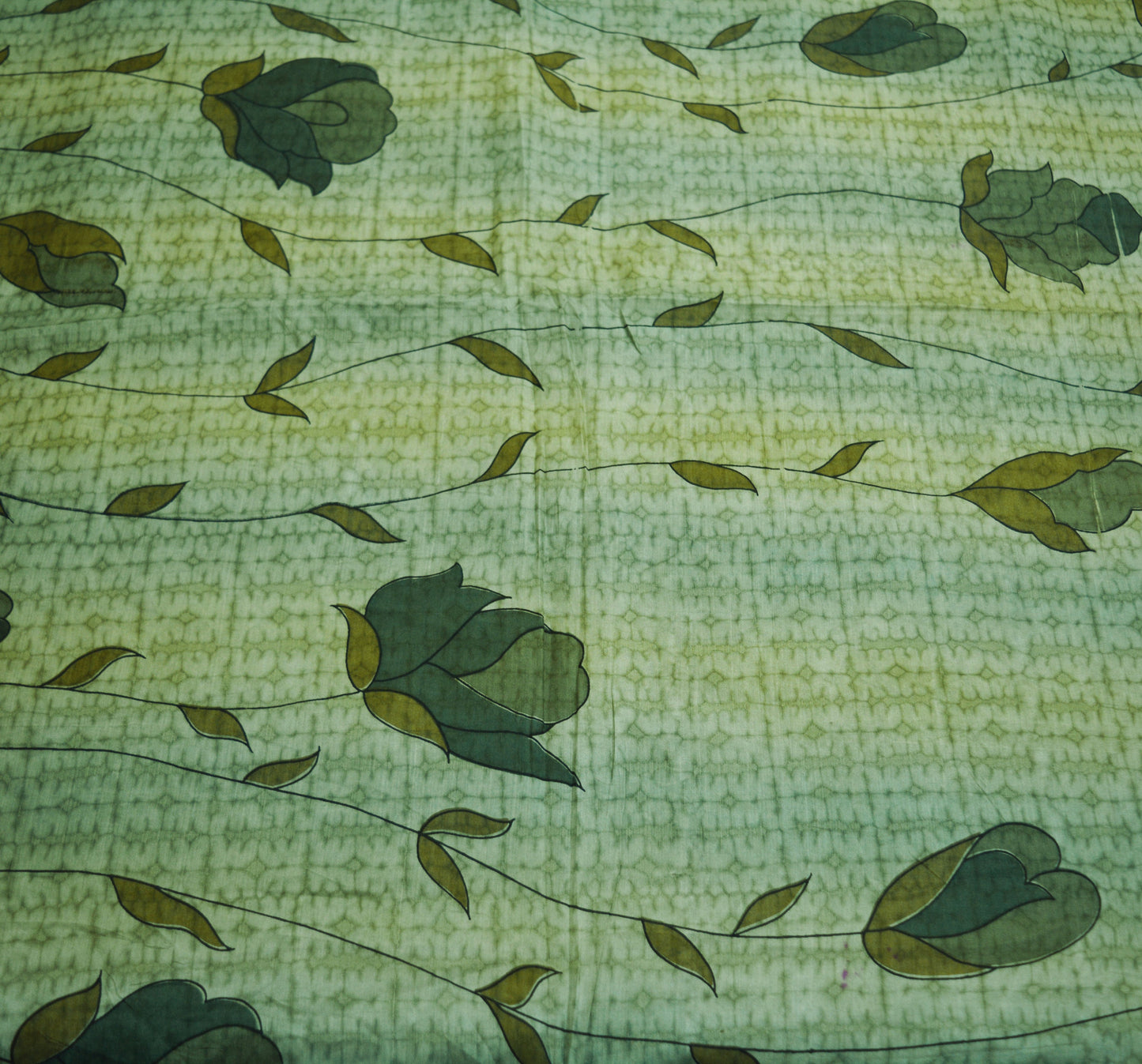 Indian Vintage Sari Green Pure Silk Printed Saree Fabric 6yd Sewing Craft DressMaking Soft Floral Design