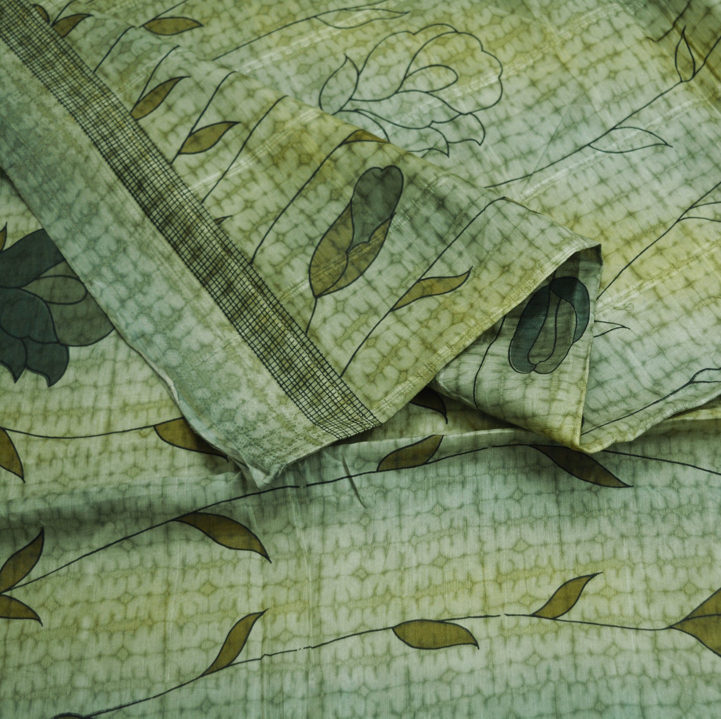 Indian Vintage Sari Green Pure Silk Printed Saree Fabric 6yd Sewing Craft DressMaking Soft Floral Design