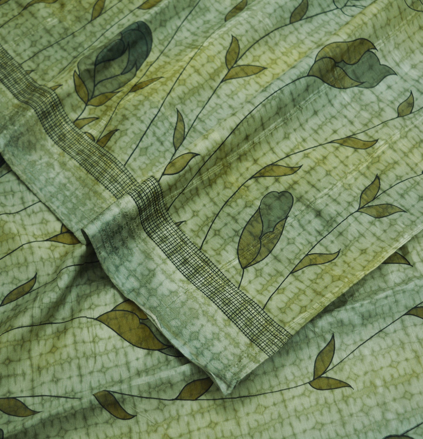Indian Vintage Sari Green Pure Silk Printed Saree Fabric 6yd Sewing Craft DressMaking Soft Floral Design