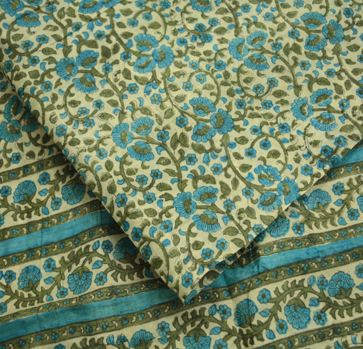 Indian Vintage Sari Cream Pure Khadi Silk Printed Saree Fabric 6yard Sewing Craft DressMaking Soft Floral