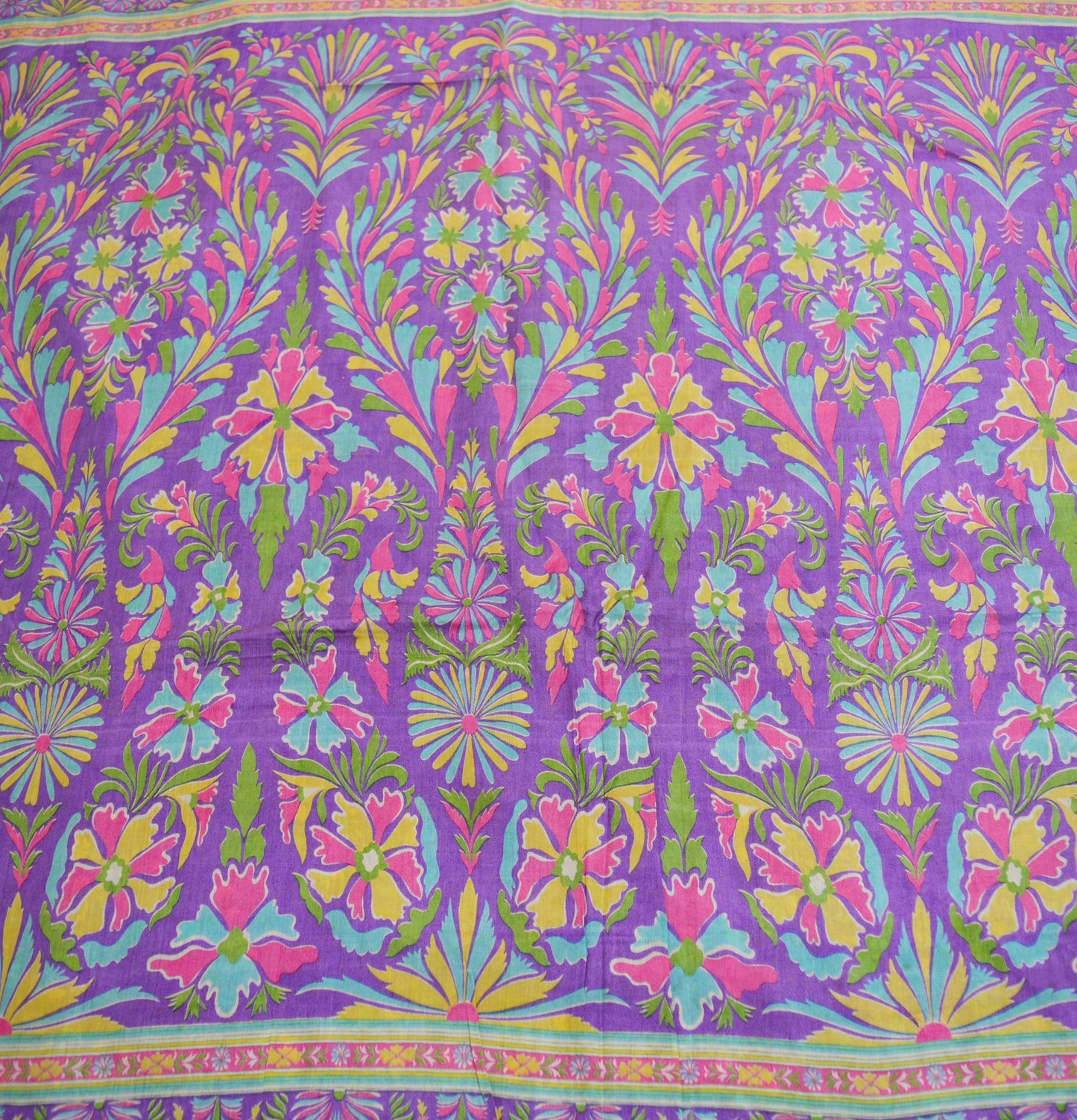Indian Vintage Sari Purple & Pink 100% Pure Silk Printed Saree Fabric 6yard Sewing Craft DressMaking Soft Floral