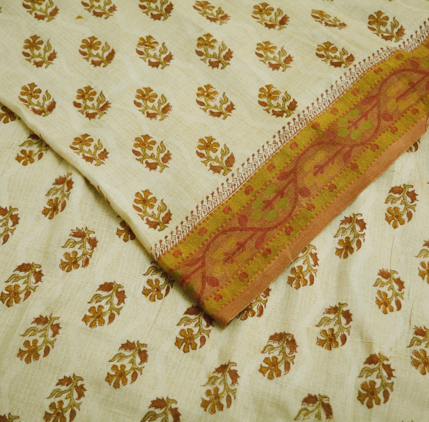 Vintage Ivory Heavy Saree Pure Woolen Woven Printed Indian Sari Soft Warm Fabric 5Yard Woven Zari