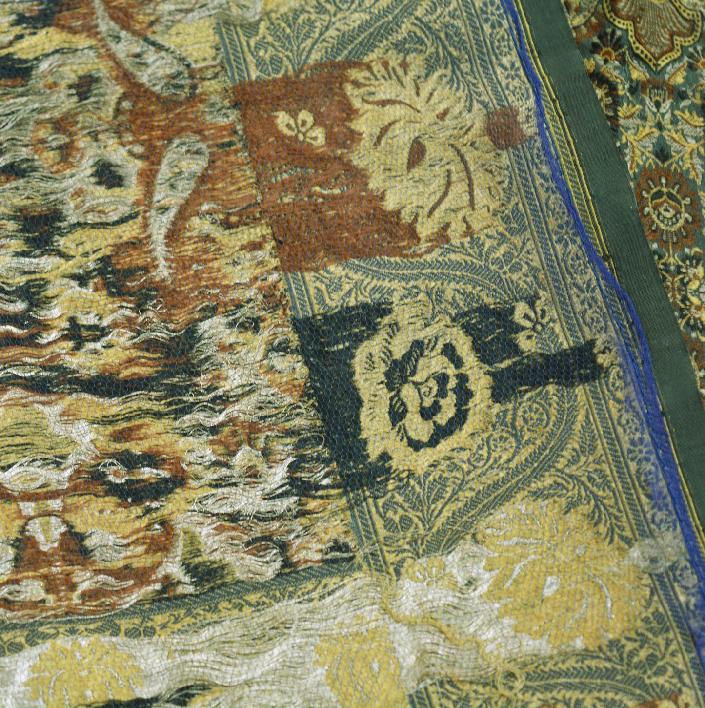 Vintage Gray Pure silk Hand Woven Fabric Design Indian Fabric 26"X44" Floral Design Sewing Ethnic