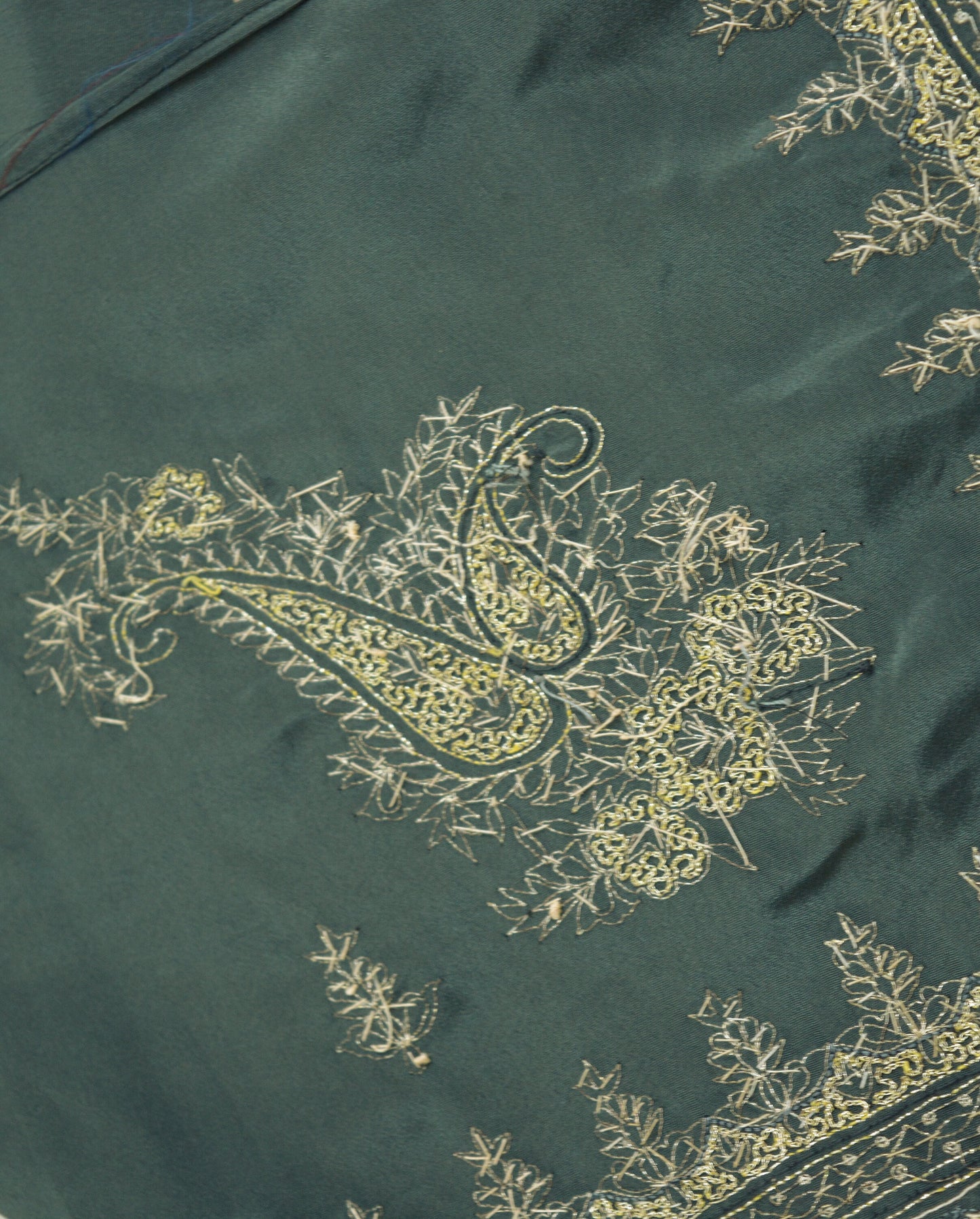 Vintage Gray Crepe Hand Embroidered Design Fabric 12"X45" Floral Crafting Quilting Zardozi dabka zari net work