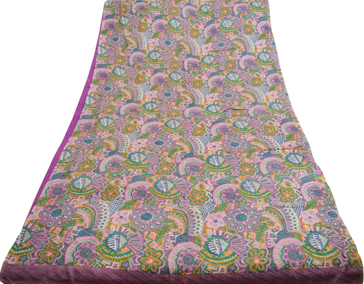 Indian Vintage Sari Purple 100% Pure Silk Printed Saree Fabric 5yd Sewing Craft Fabric DressMaking Soft Floral Paisley