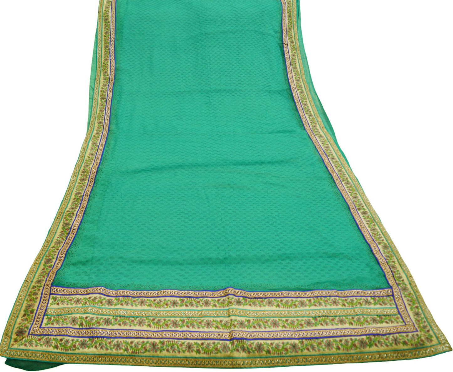 Indian Vintage SariGreen Pure Chiffon Silk Printed Gota Patti Sarees Fabric Indian Sari 6Yard Dress Making Sewing