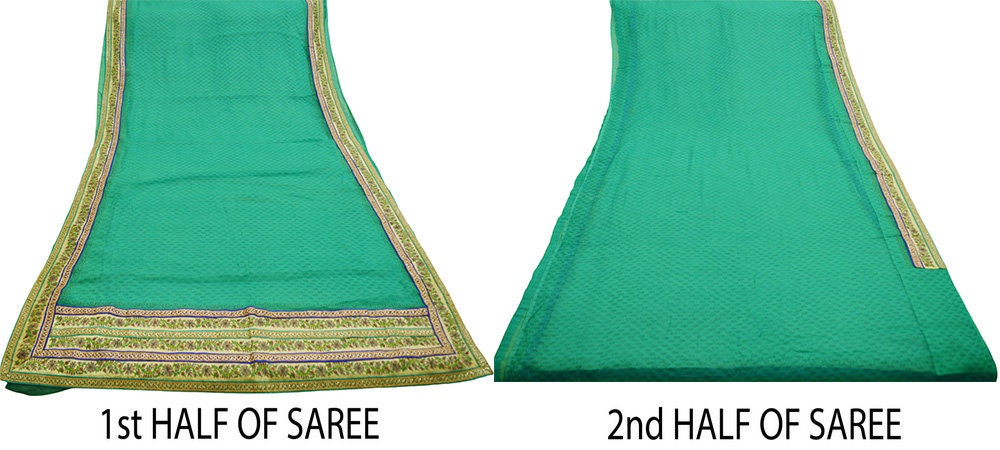 Indian Vintage SariGreen Pure Chiffon Silk Printed Gota Patti Sarees Fabric Indian Sari 6Yard Dress Making Sewing