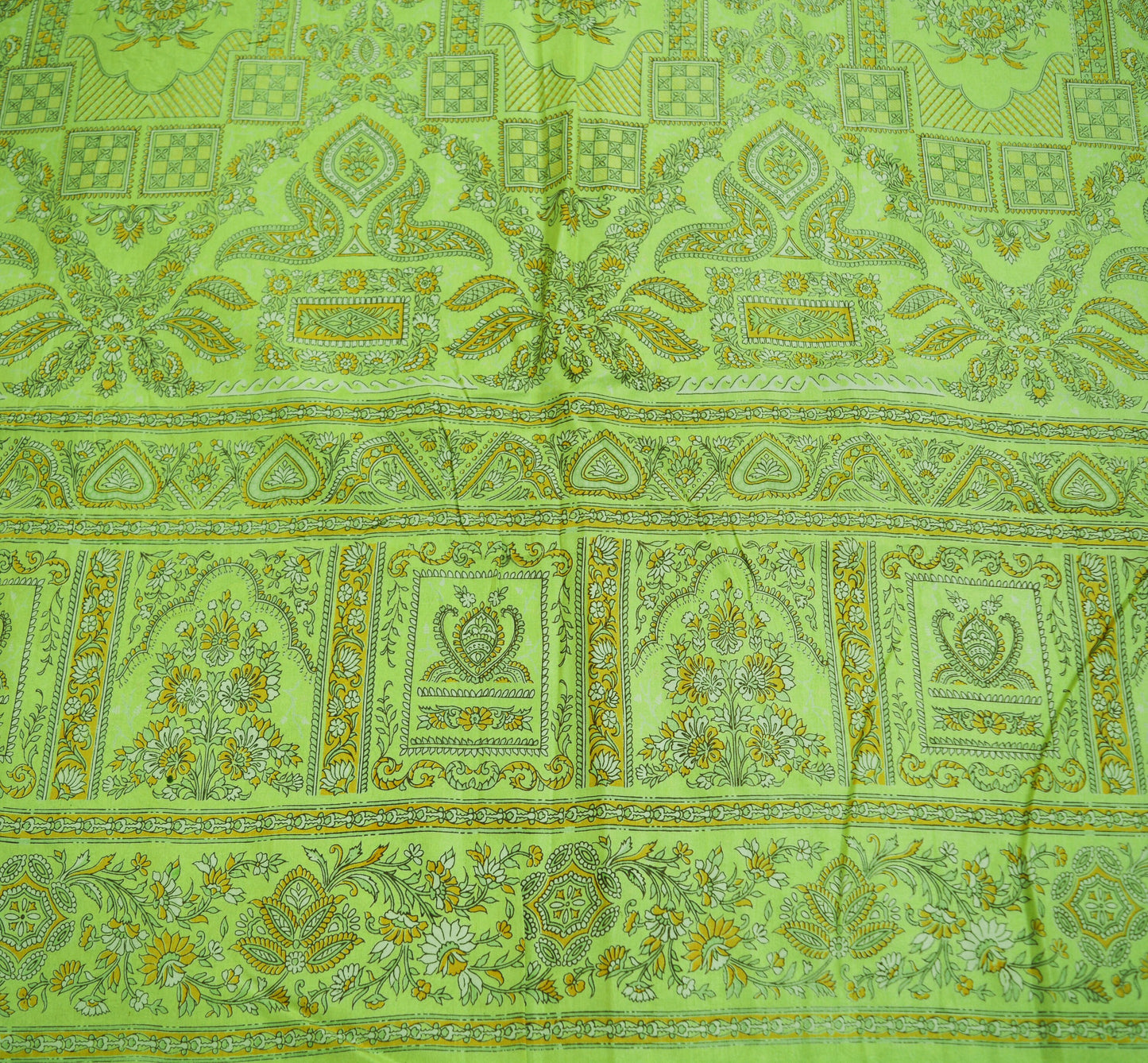 Indian Vintage Sari Green Pure Silk Printed Saree 5yard Sewing Craft Fabric DressMaking Soft Golden Zari